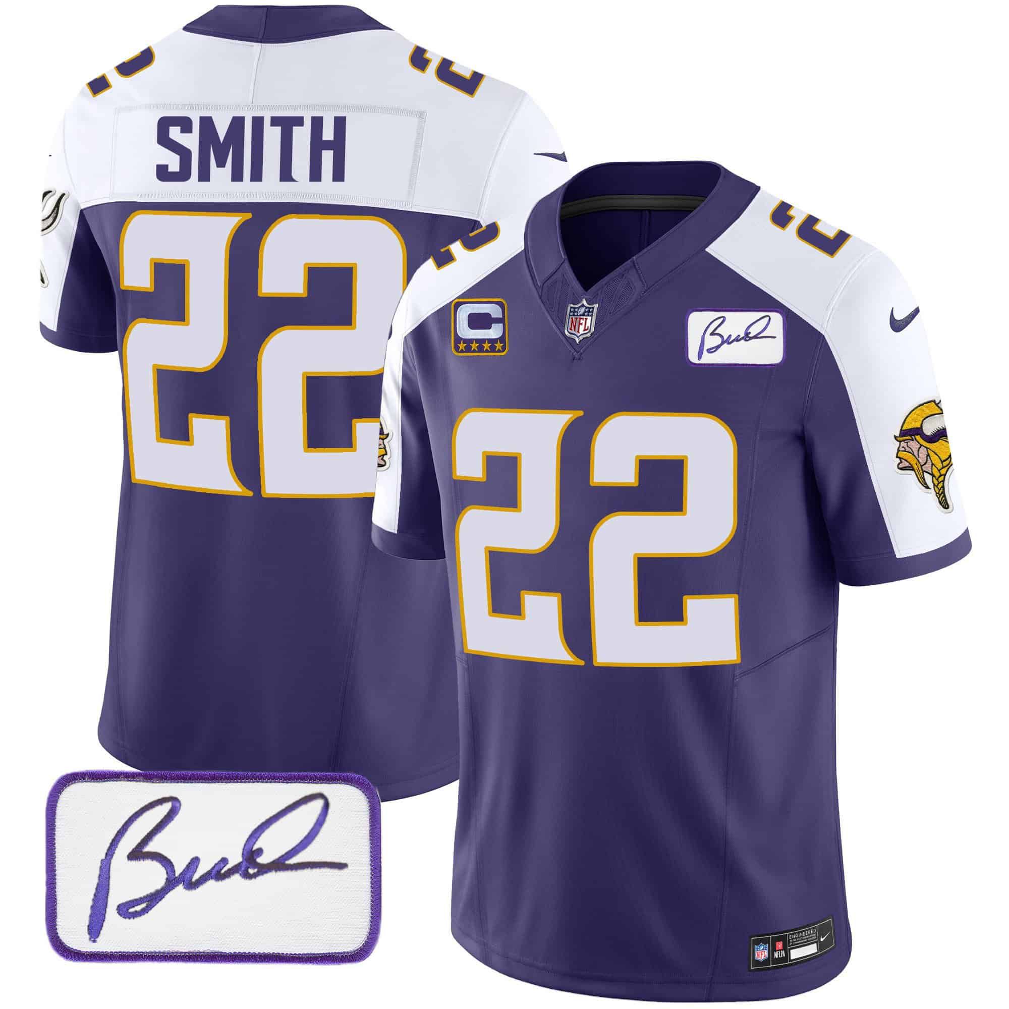 Men Minnesota Vikings #22 Smith Purple 2024 Nike Bud Grant Patch Classic Limited NFL Jersey style 2